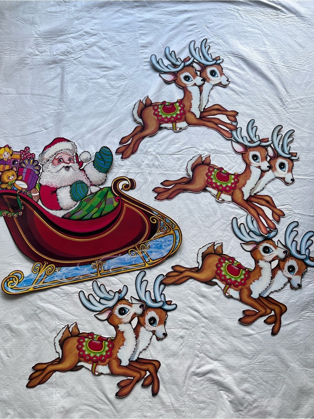Vintage The Beistle Company 70’s Santa Reindeer Die Cut Out Set Christmas